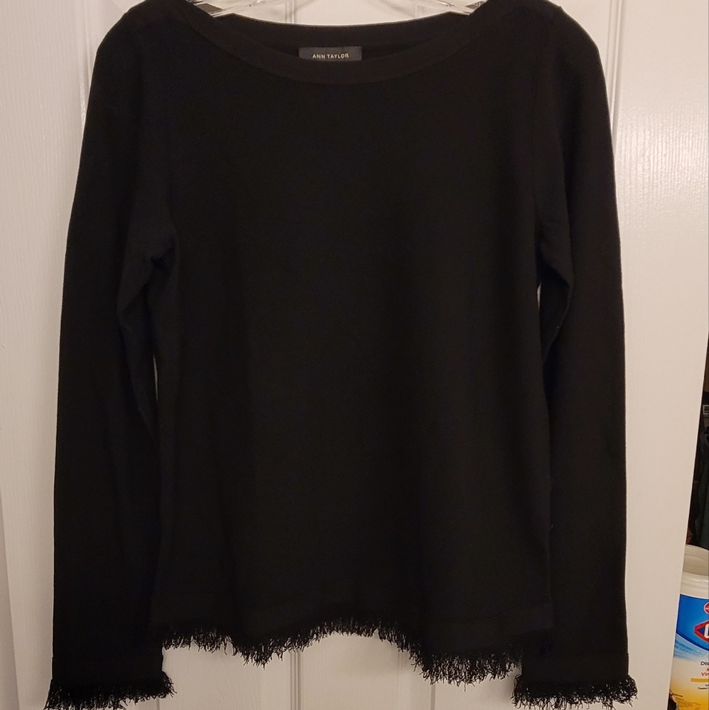 Ann Taylor black fringe sweater. New, size Medium